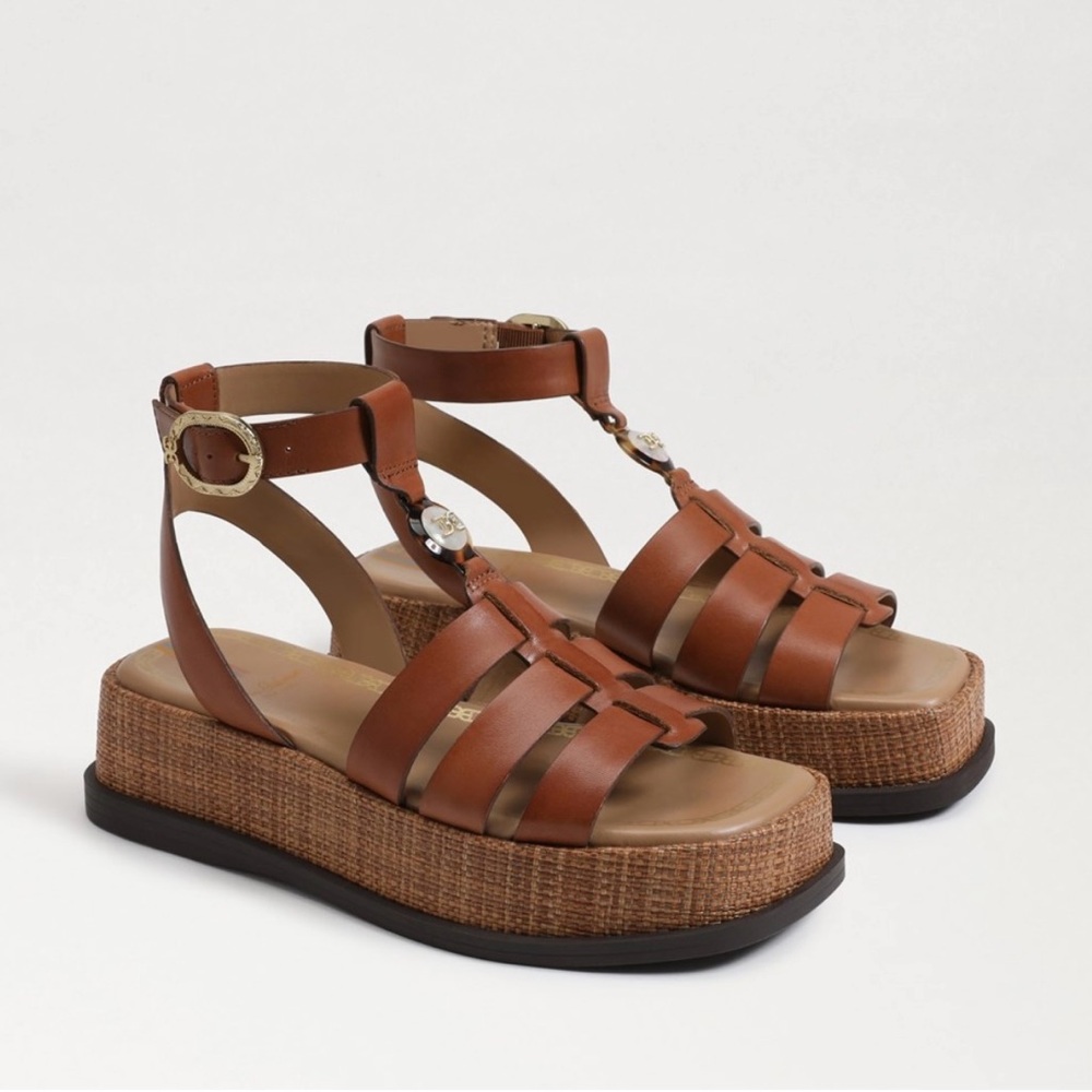 Sam Edelman Naima Rich Cognac Brown Gladiator Platform Sandals Size 6-1/2 Medium